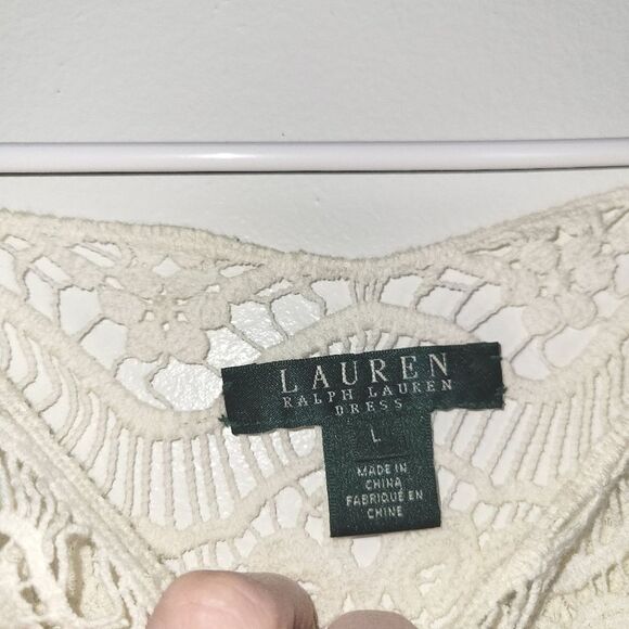 Ralph Lauren Cream Allover Lace Dress Large - Picture 3 of 8